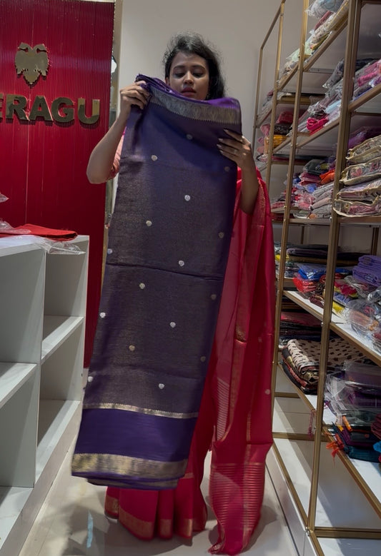 Purple Viscose stripes saree