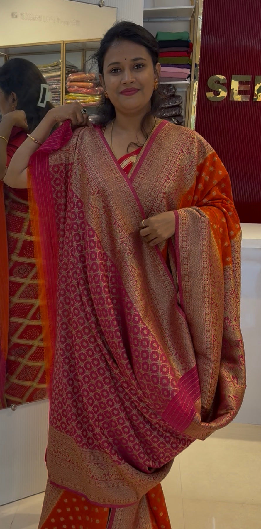 Orange with pink georgette saree(SBSS988)