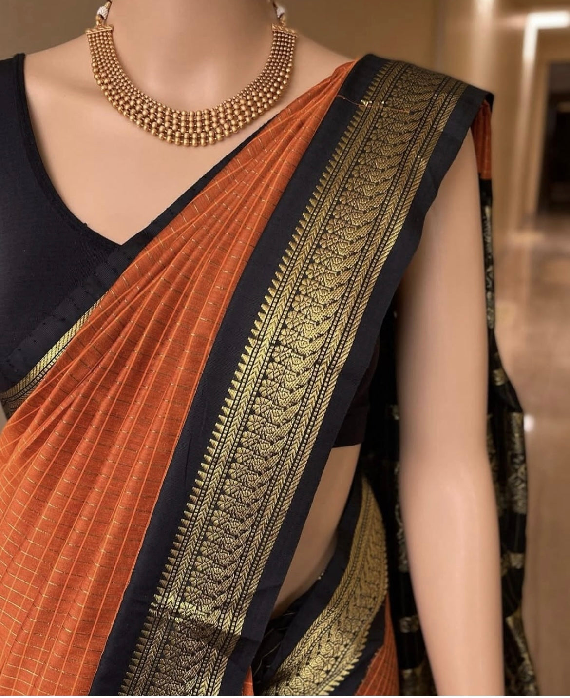 Orange cotton silk saree