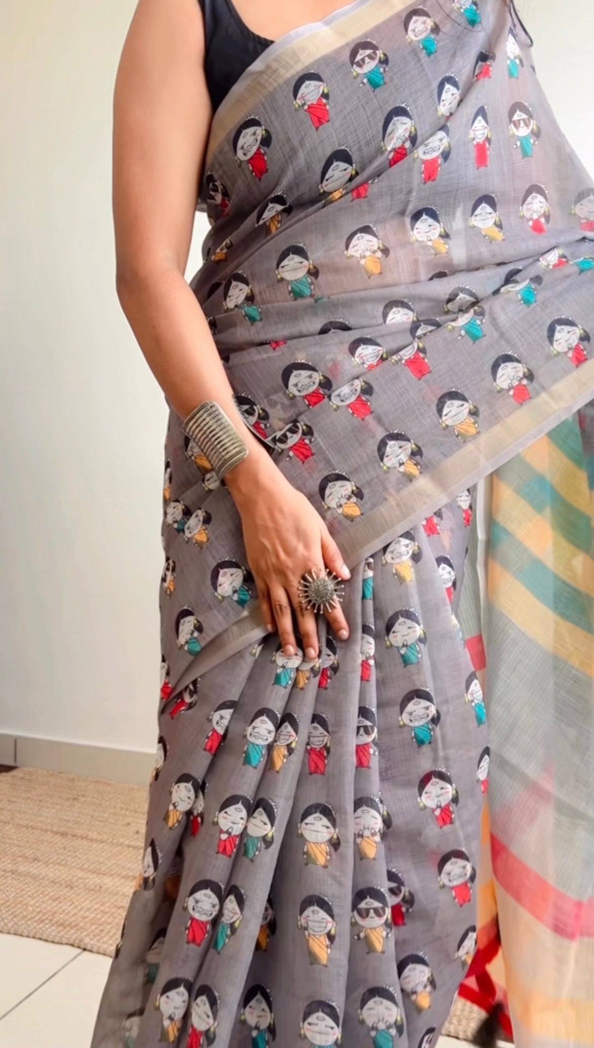 The LINEN SAREE woven in Linen by Linen fabric with Digital Print