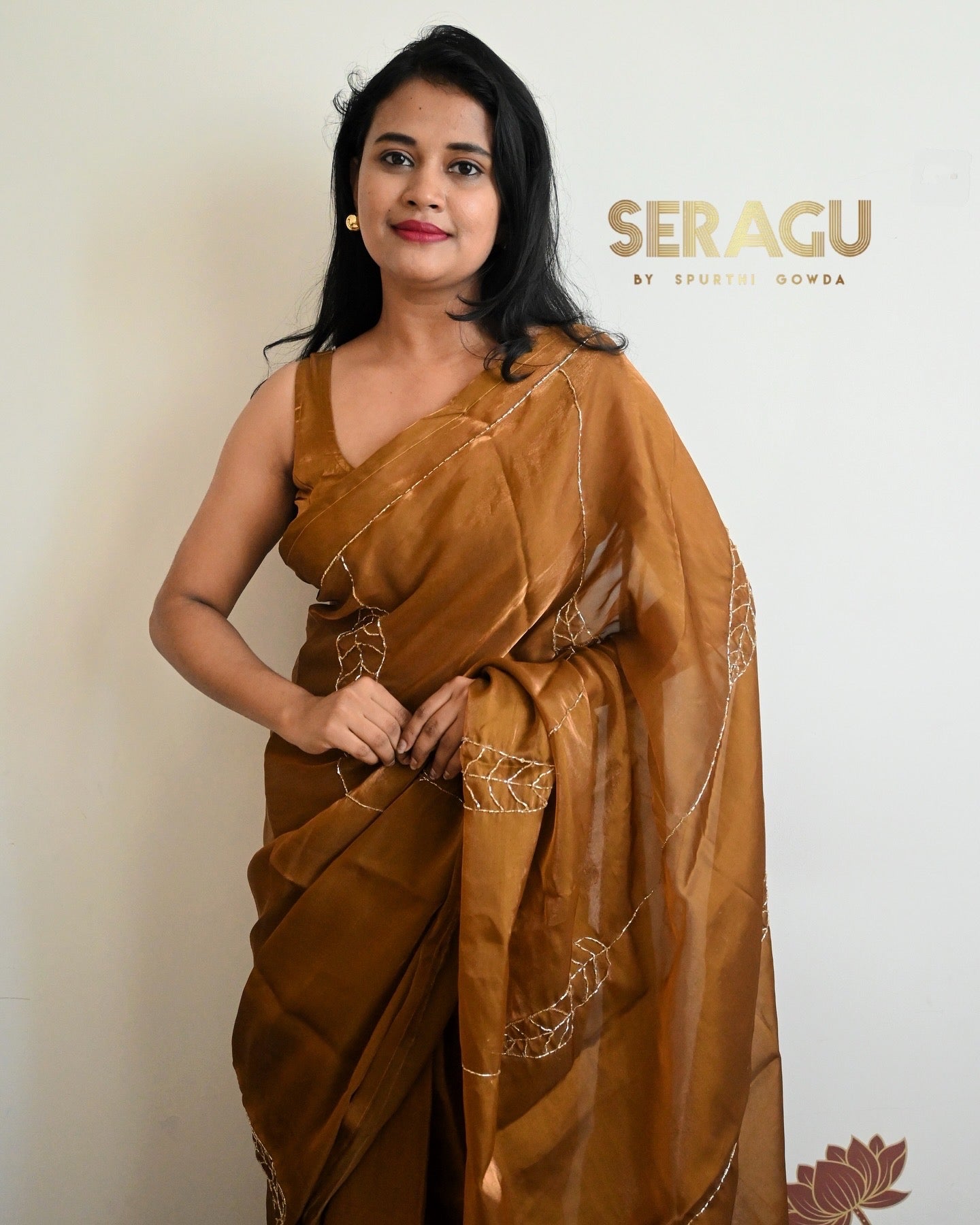 Designer party wear bronze metallic tissue silk saree