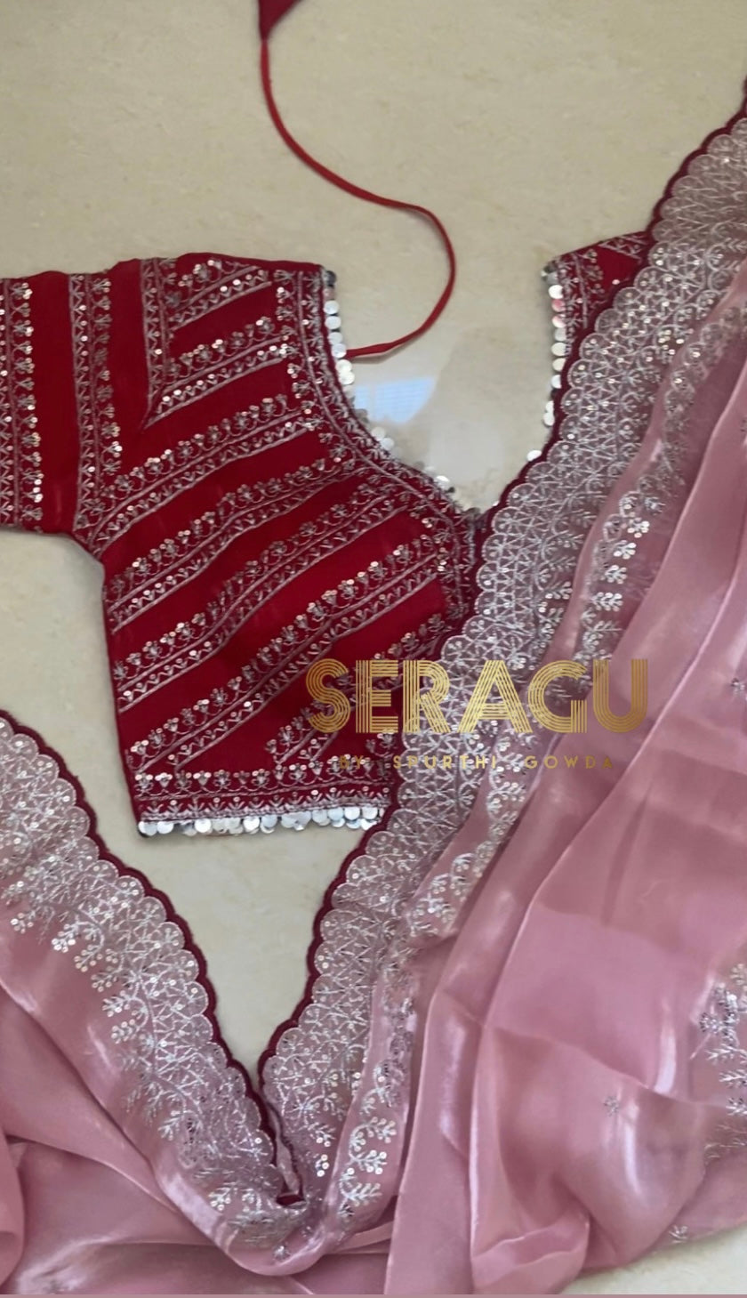 Premium satin organza saree with stitched blouse