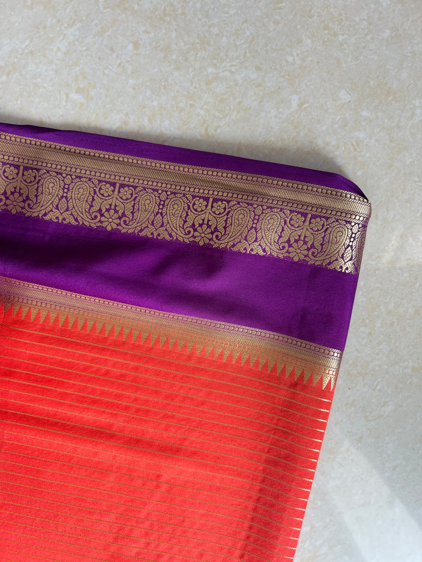 Orange with purple Mysore crepe silk sarees