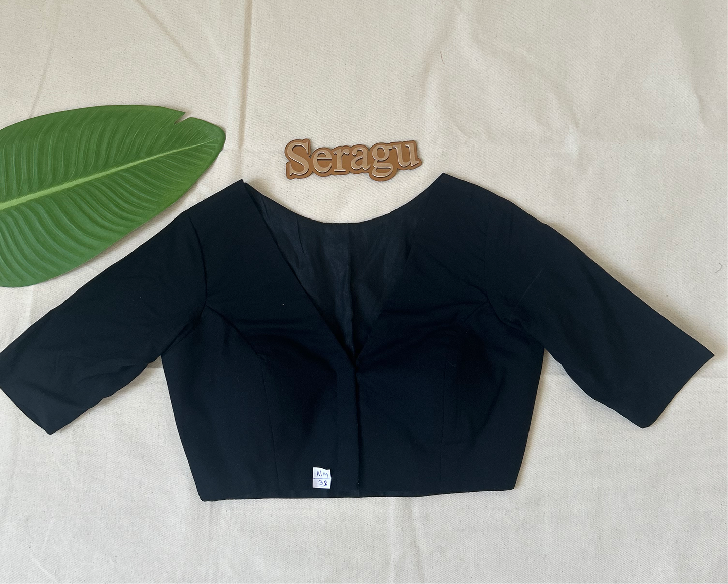 Black V-neck Raw Silk Blouse