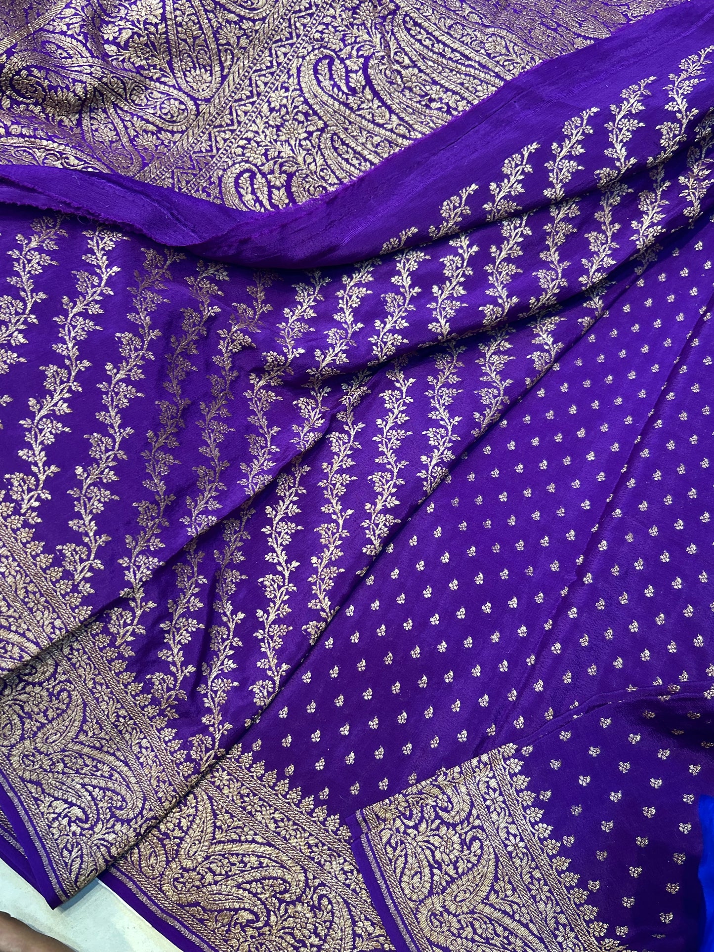 Purple pure crepe Banarasi saree
