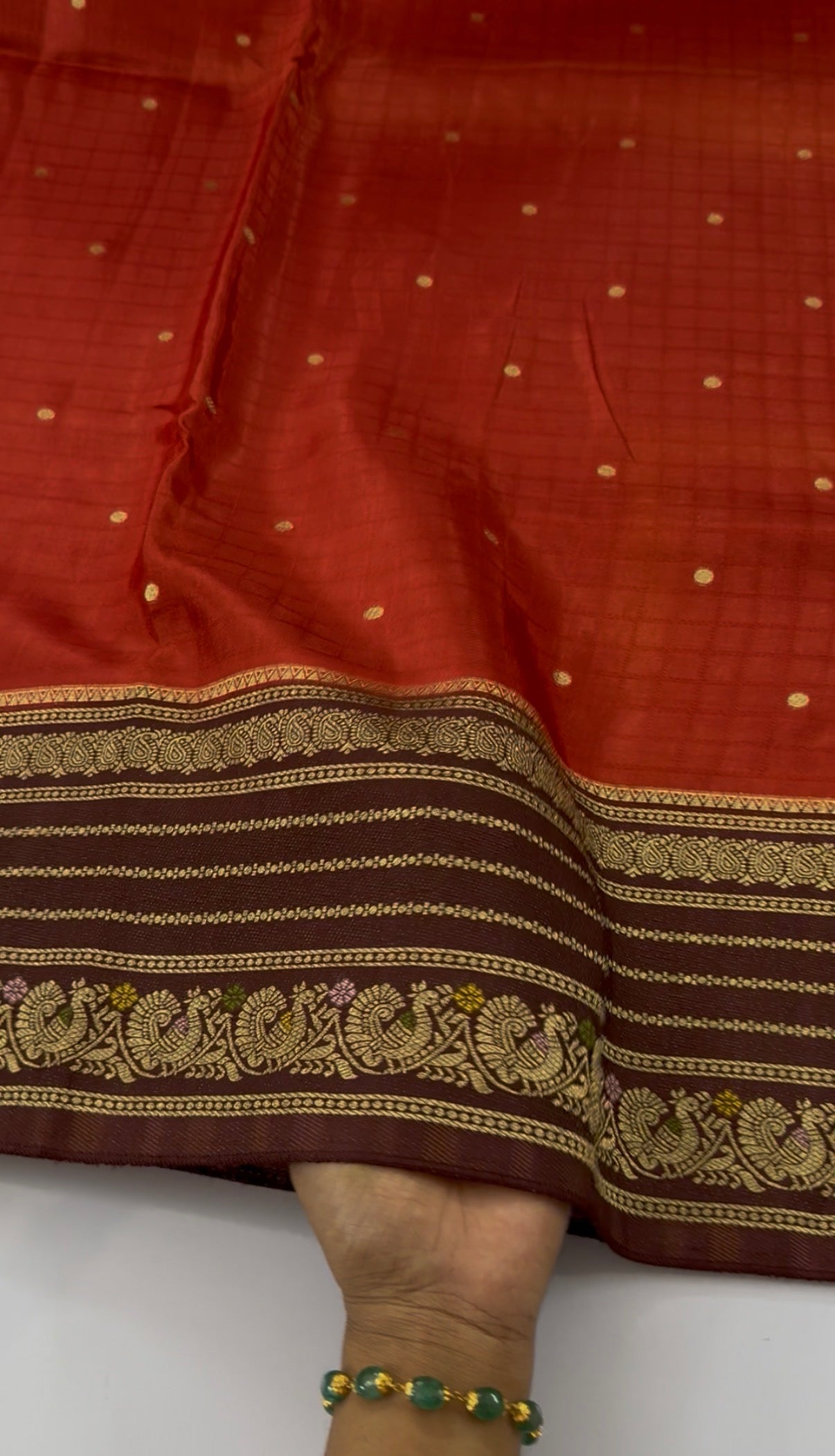 Rust orange with brown dola silk saree(rust orange Dola)