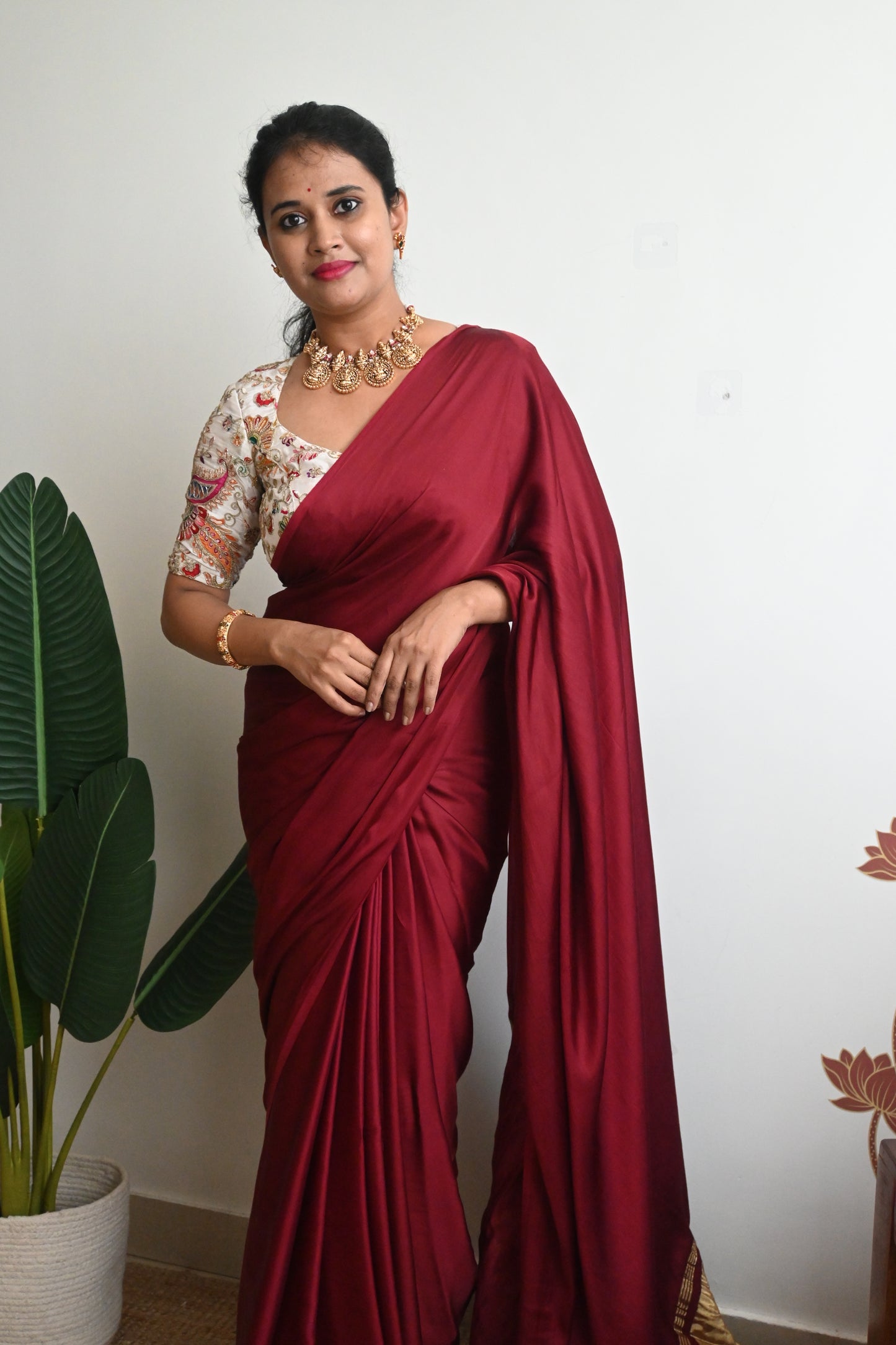 Pure plain modal silk saree with lagadi pallu