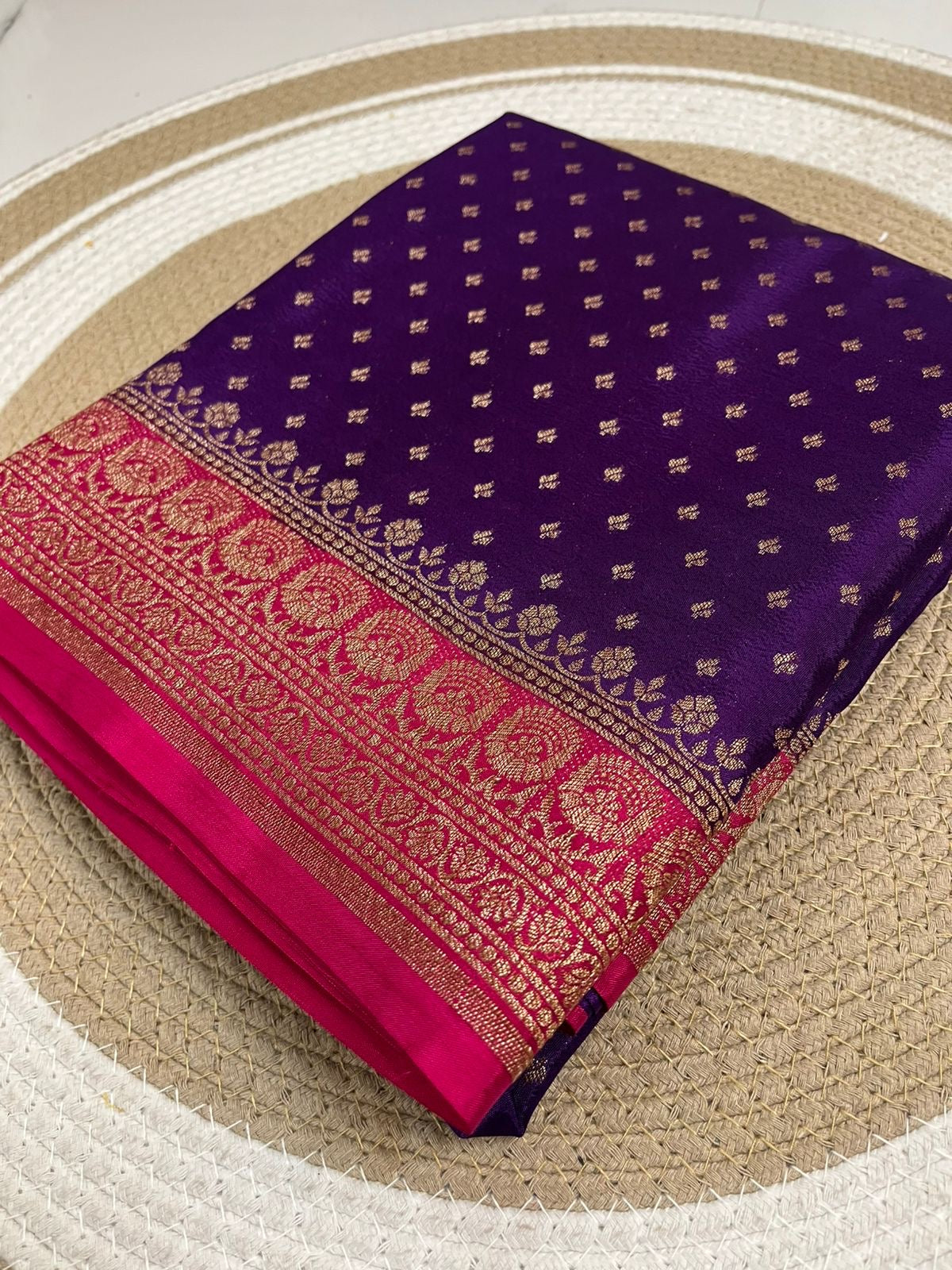Purple with pink Pure Crepe chiffon banarasi saree