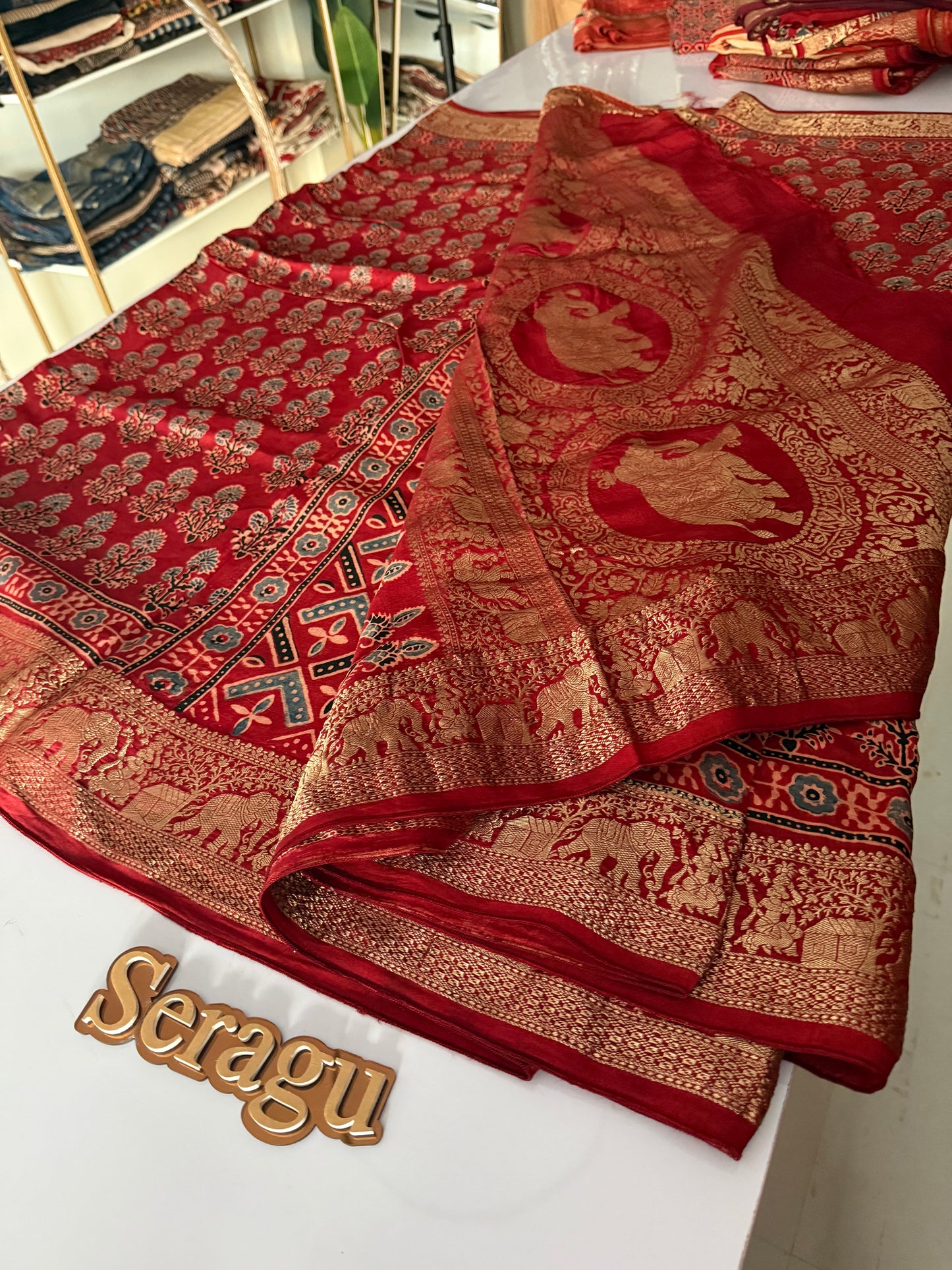 Ajrakh Dola Silk Saree