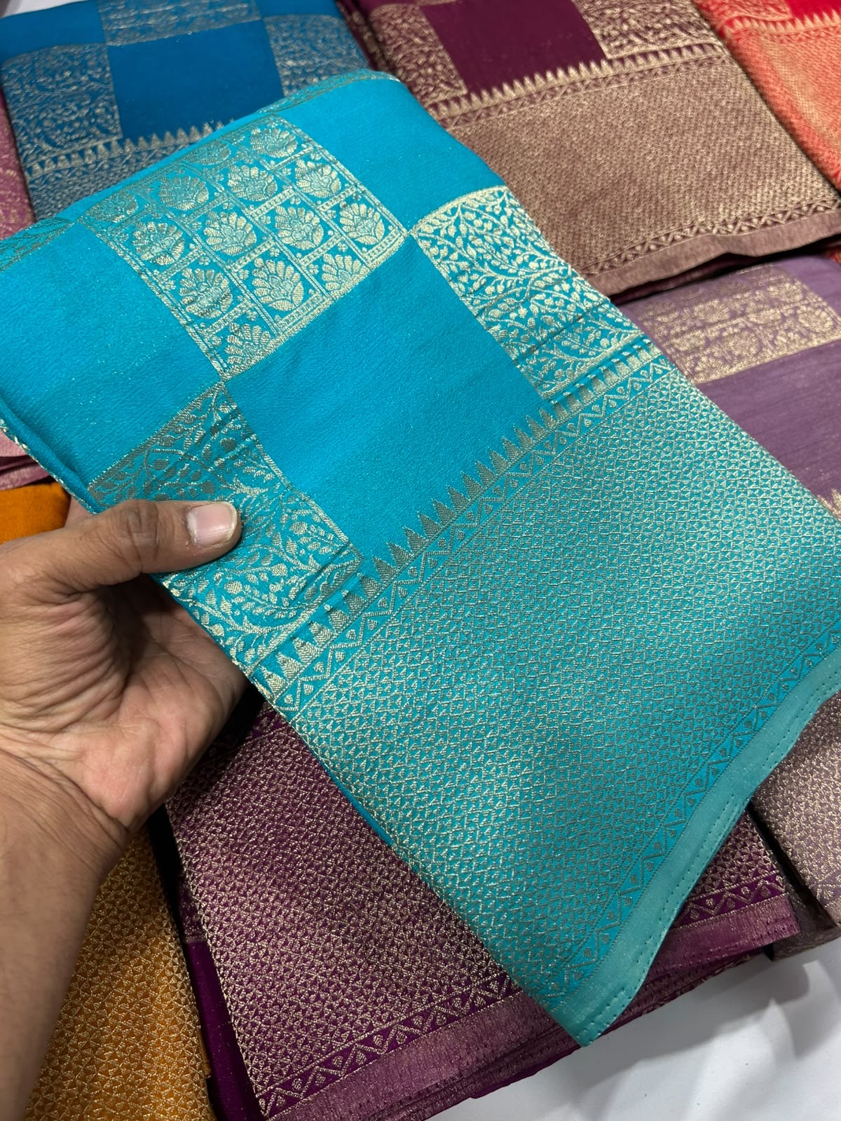 Blue Georgette crushed zari saree