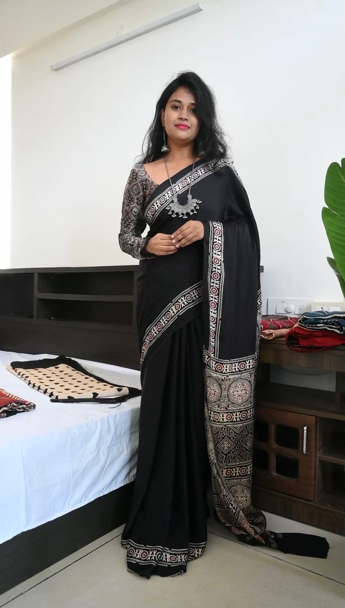 Black pure modal silk saree