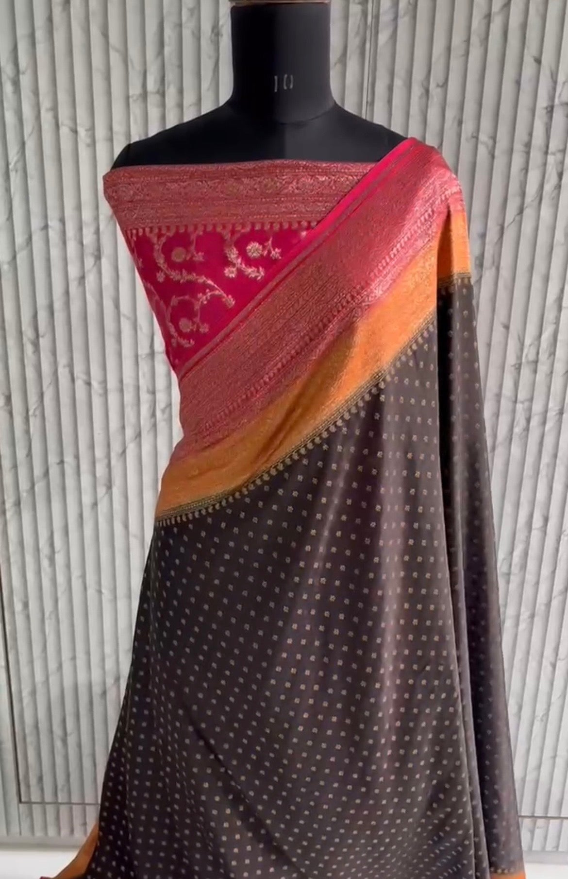 Black 3D Pure Crepe chiffon banarasi saree