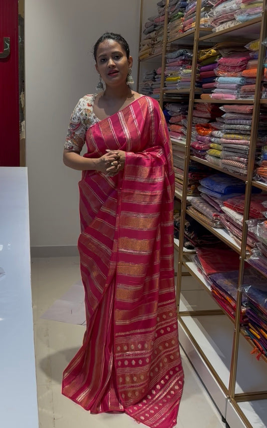 Pink Russian Viscose Saree