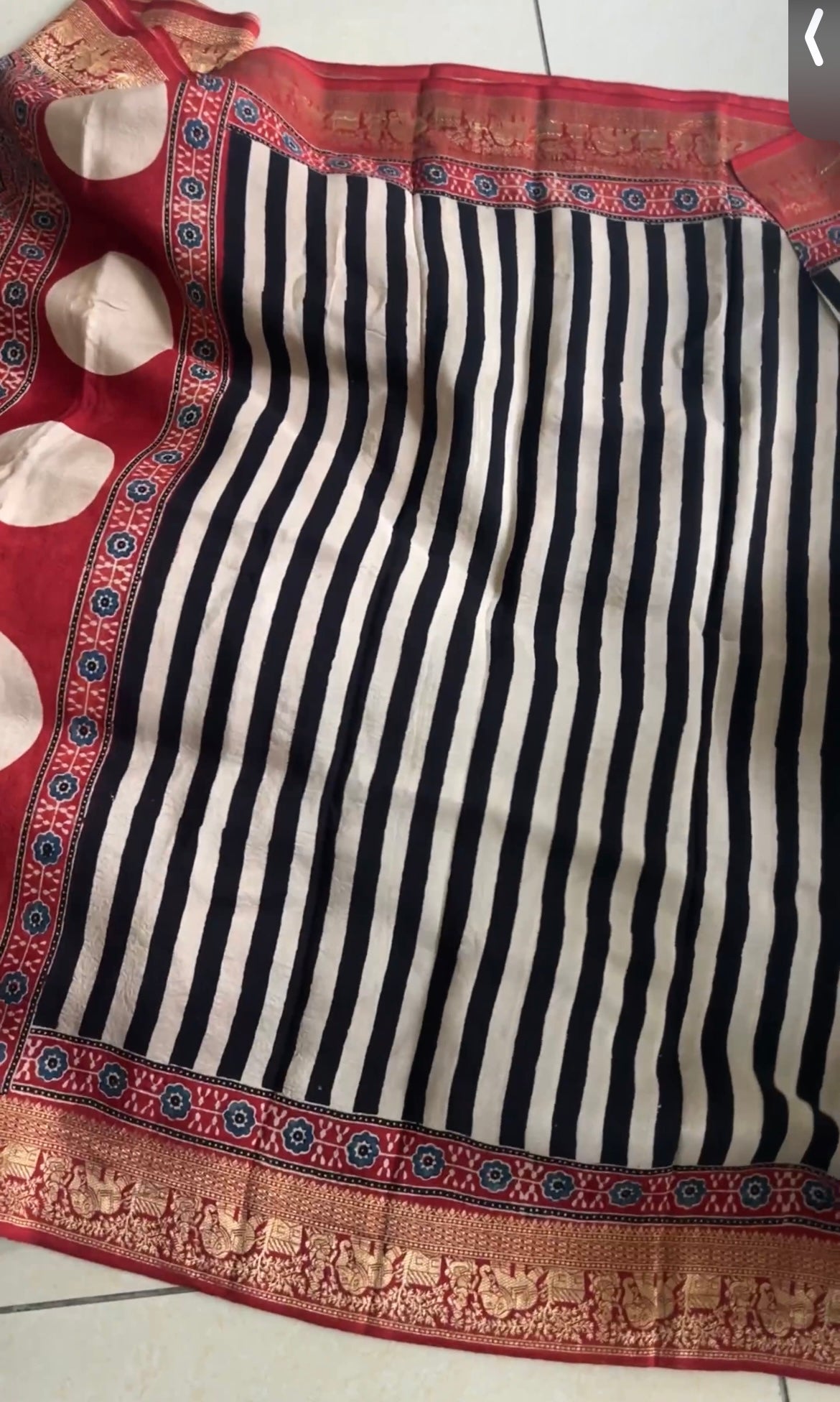 Red Dola Silk Saree with ajrakh hand block print
