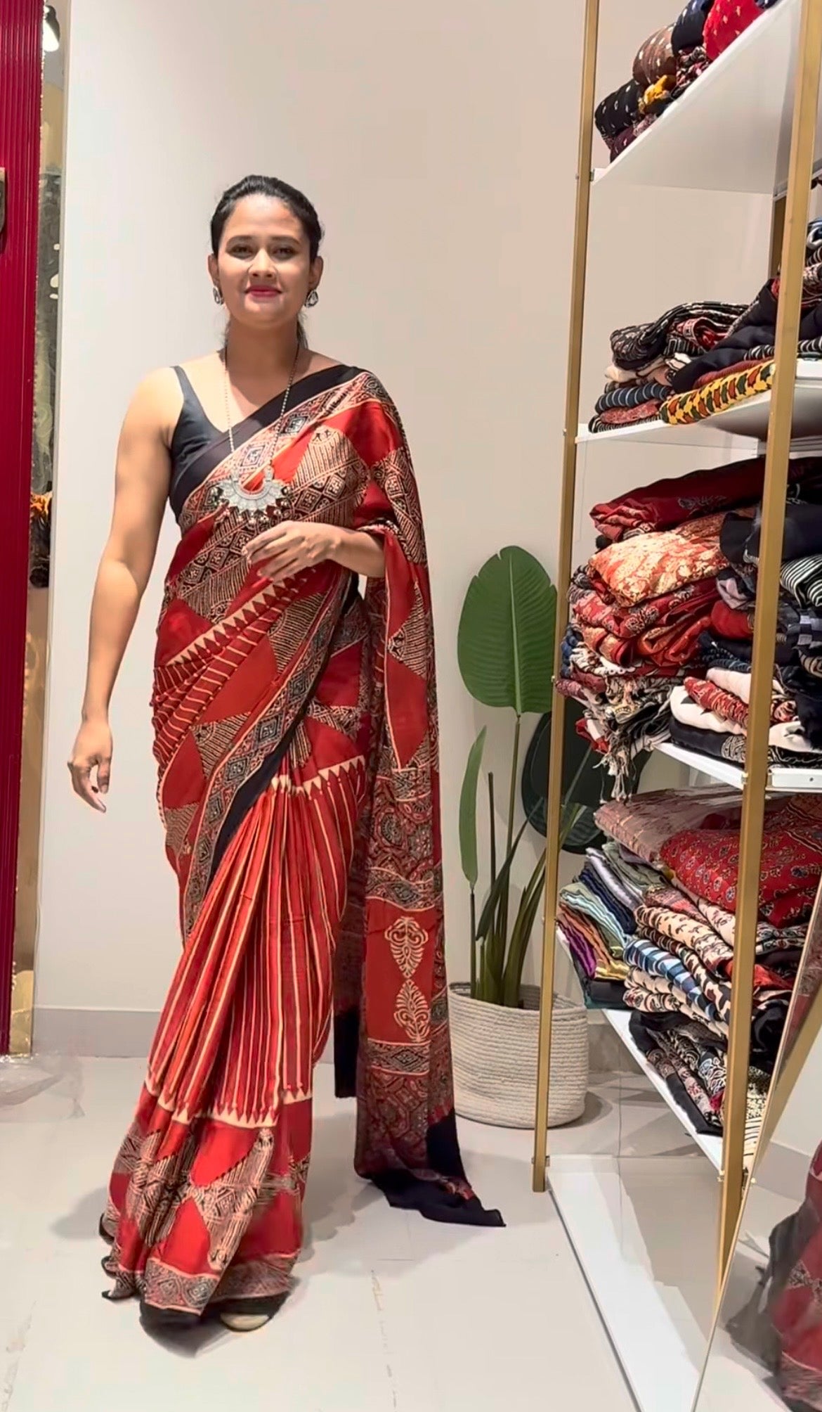 Red pure modal silk saree