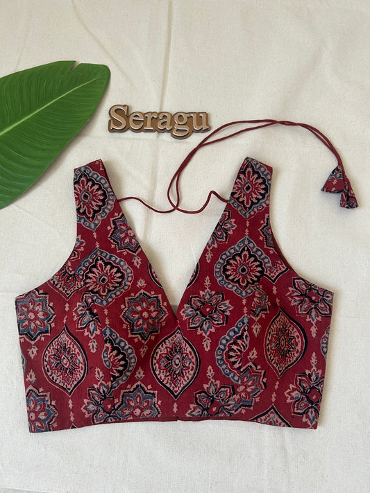 Red ajrakh cotton blouse
