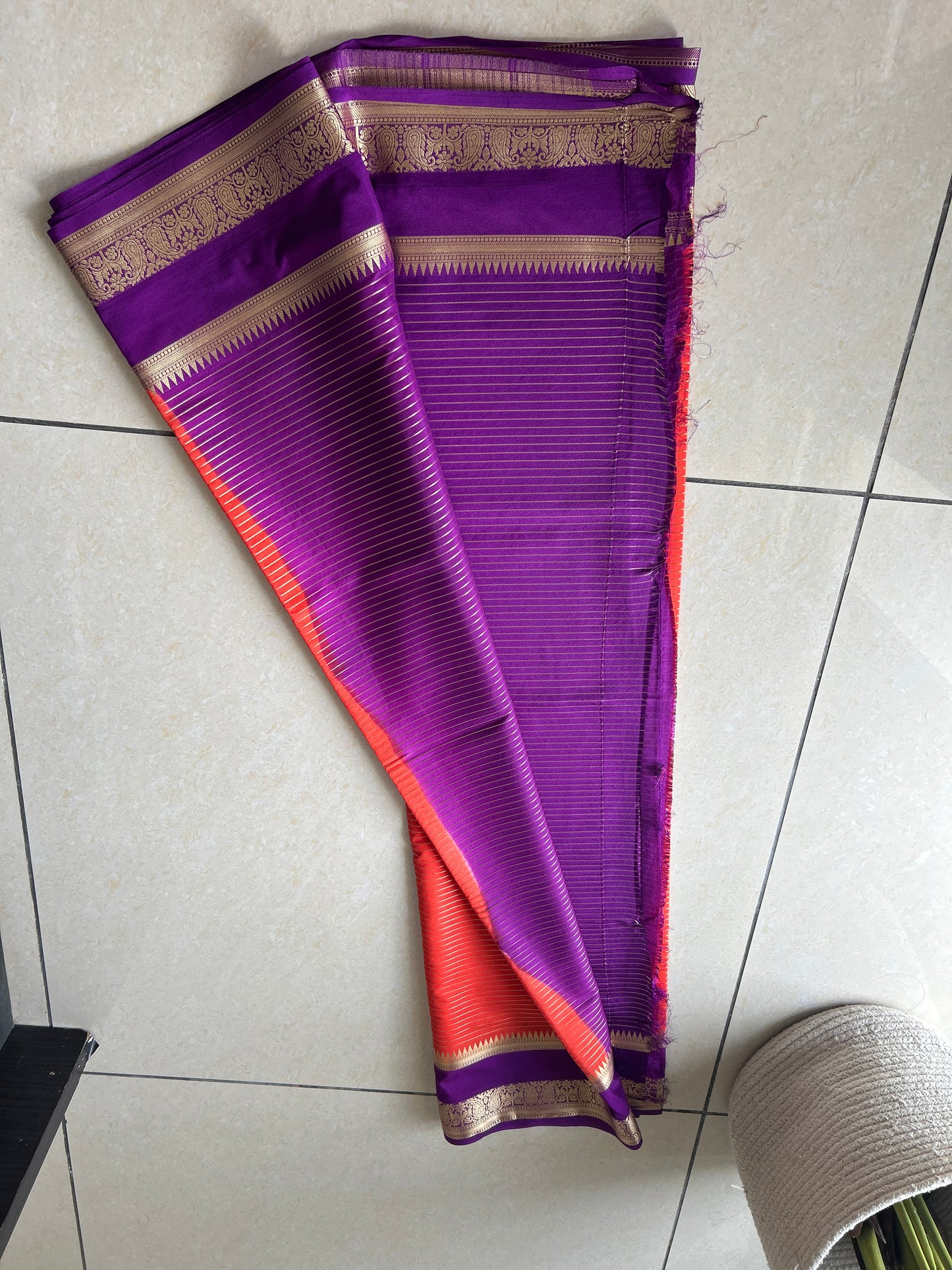 Orange with purple Mysore crepe silk sarees