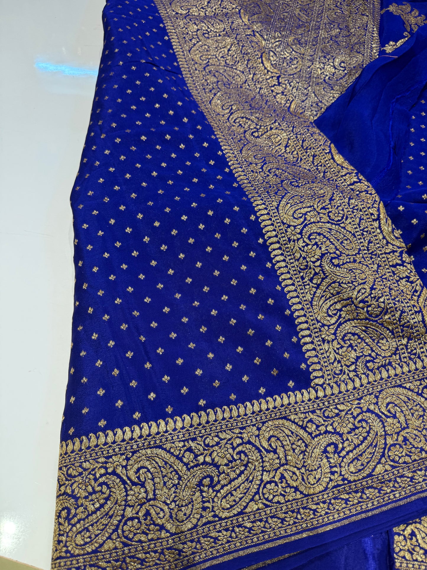 Blue pure crepe Banarasi saree(SBSG900)