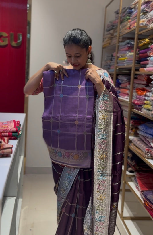 Lilac Tusser georgette Saree