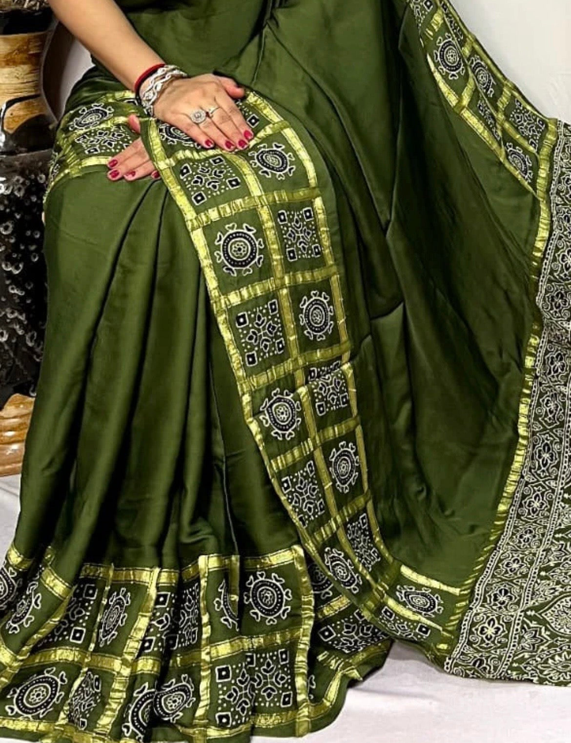 Olive green Modal Silk Saree