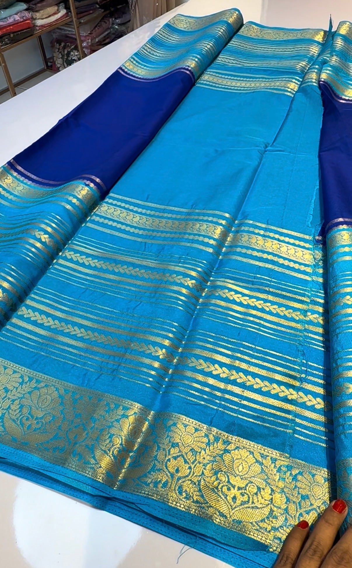 Blue semi crepe silk saree