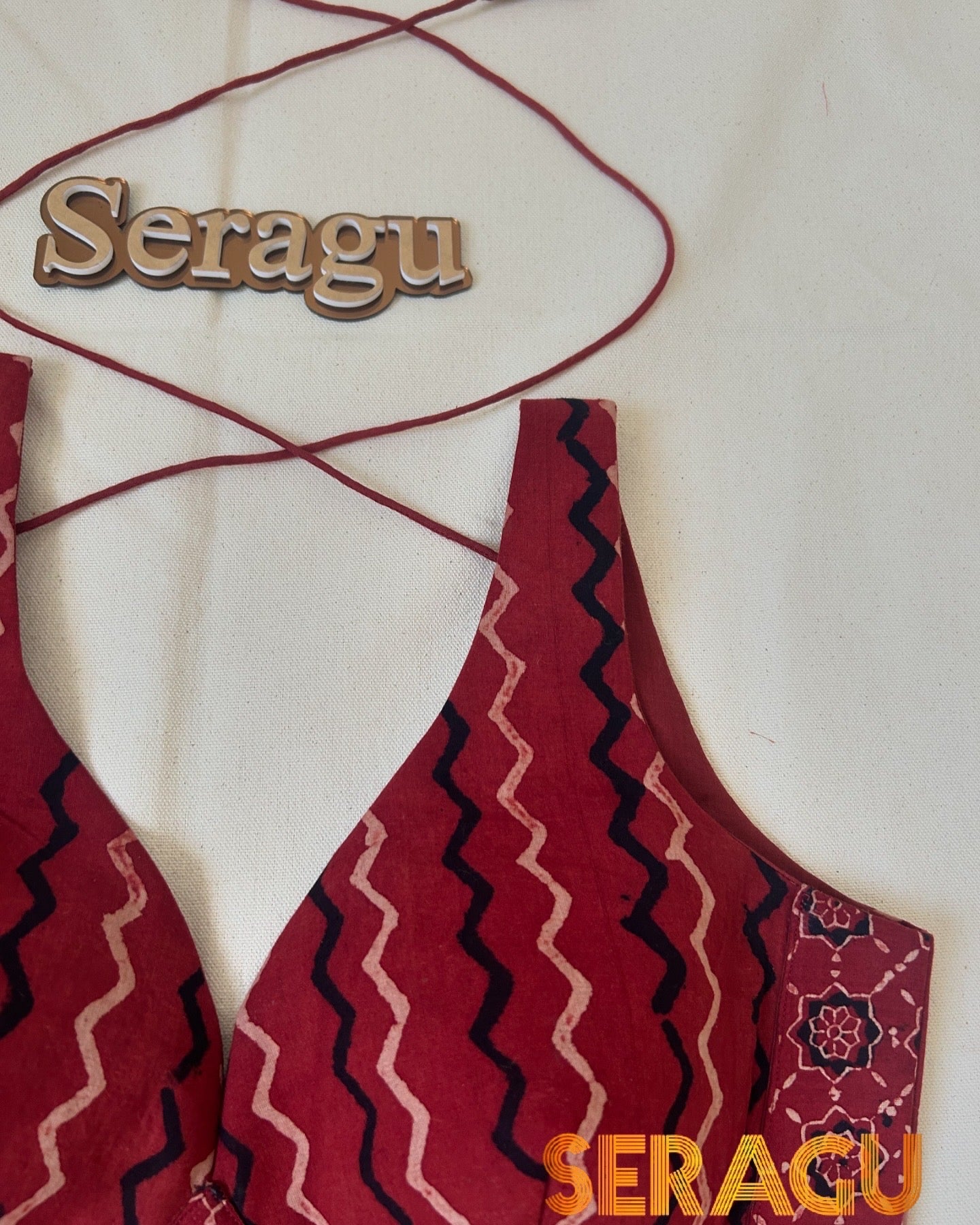 Red Ajrakh hand block print blouse