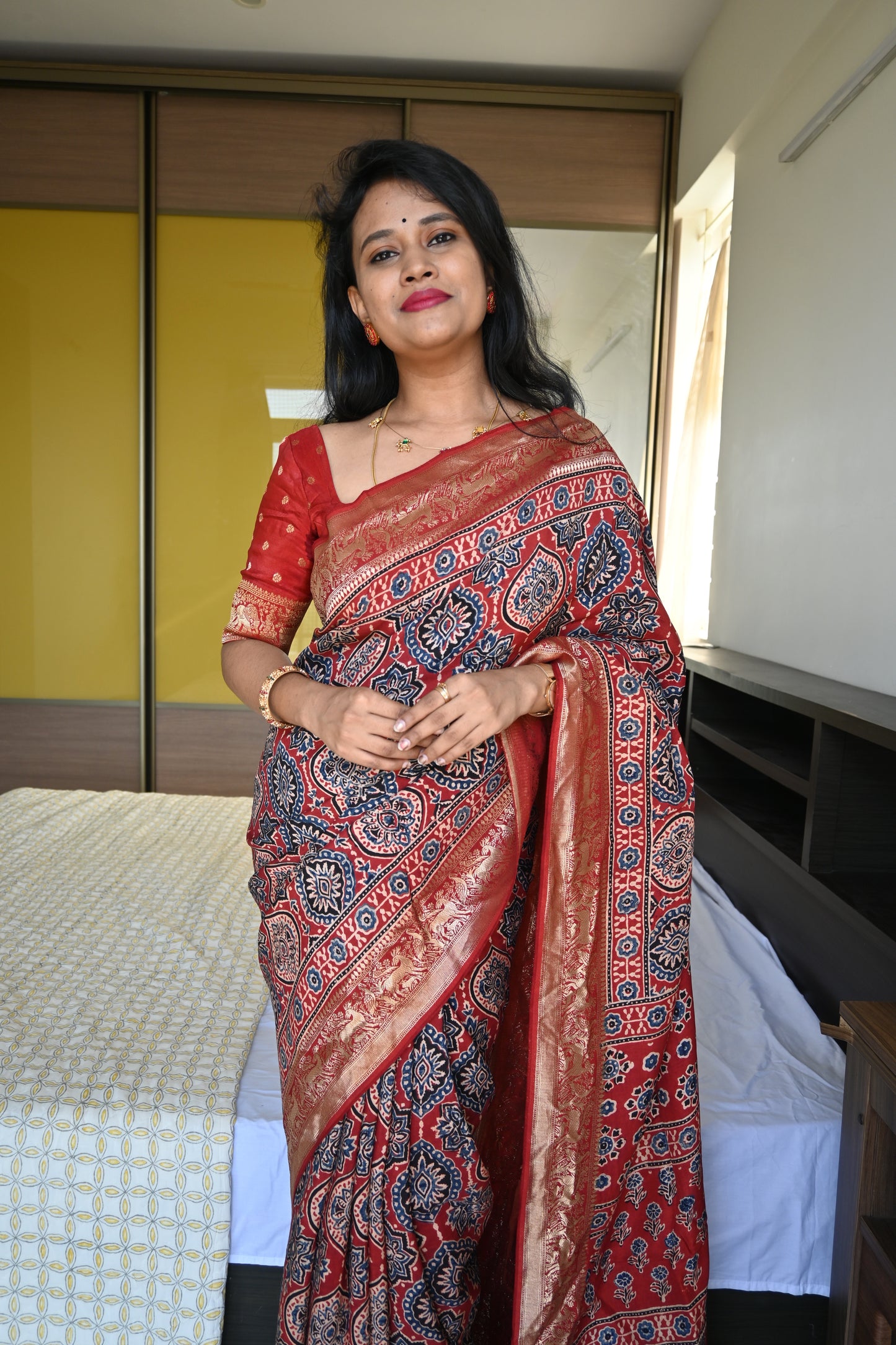 Ajrakh Dola Silk Saree