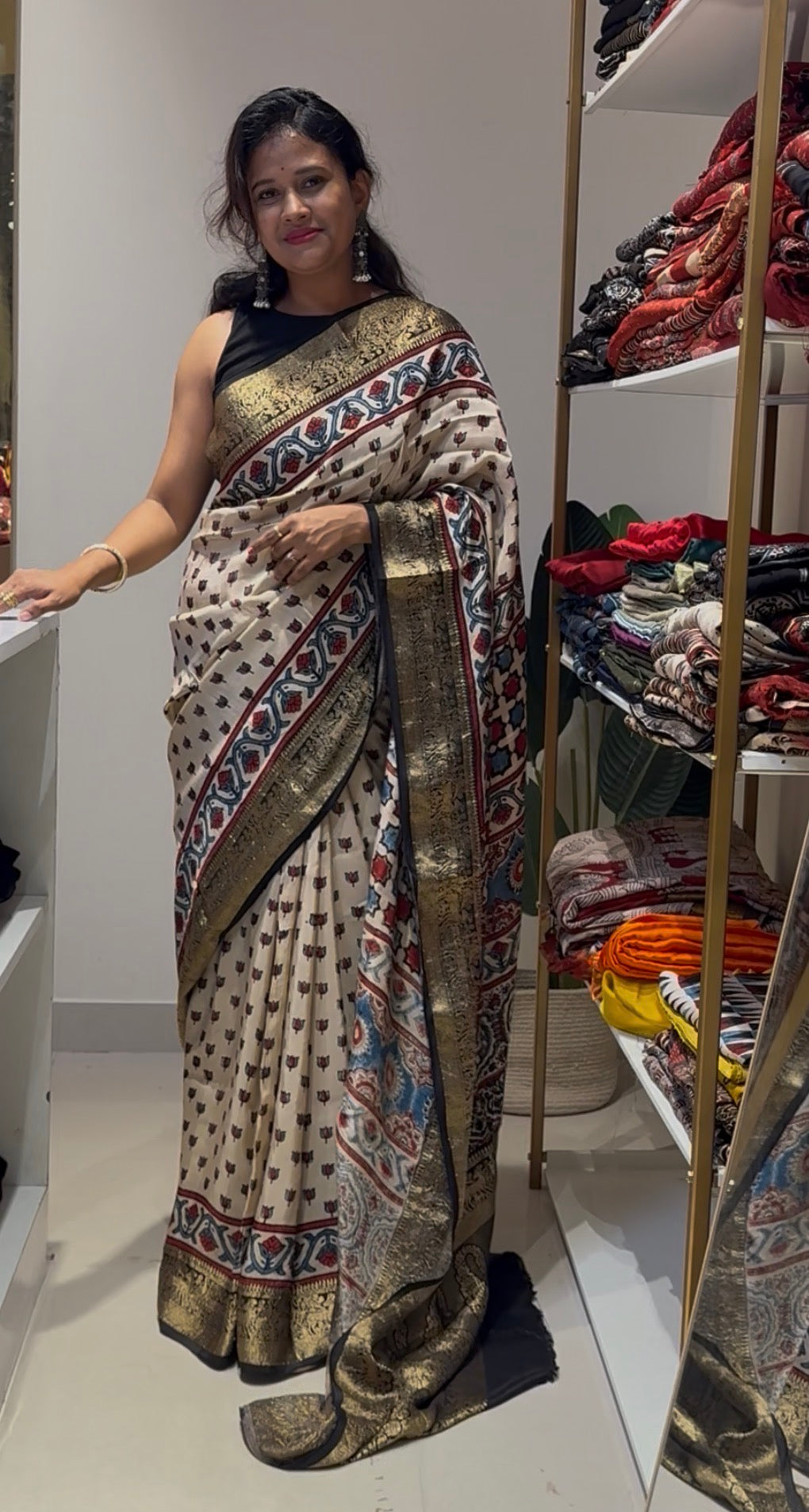 Pure Ajrakh Dola Silk Saree