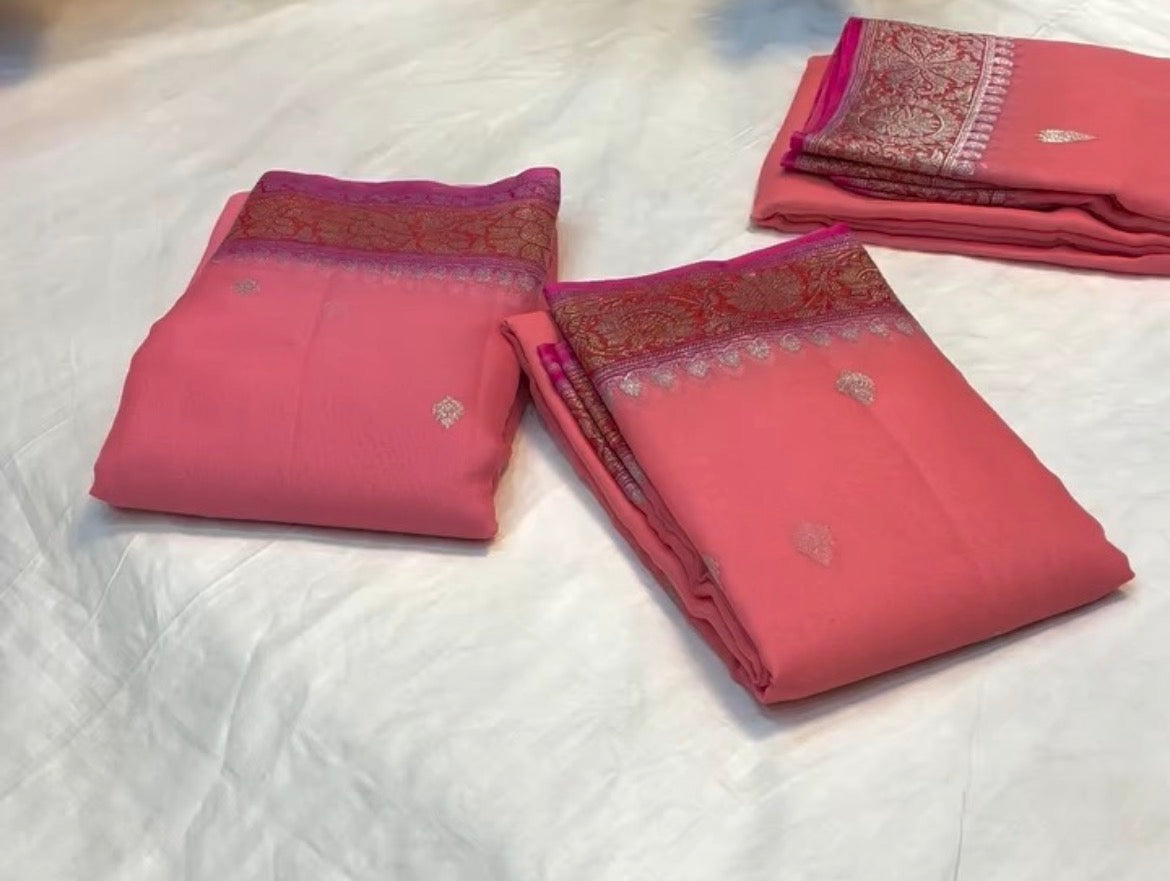 3D Pure chiffon Banarasi sarees