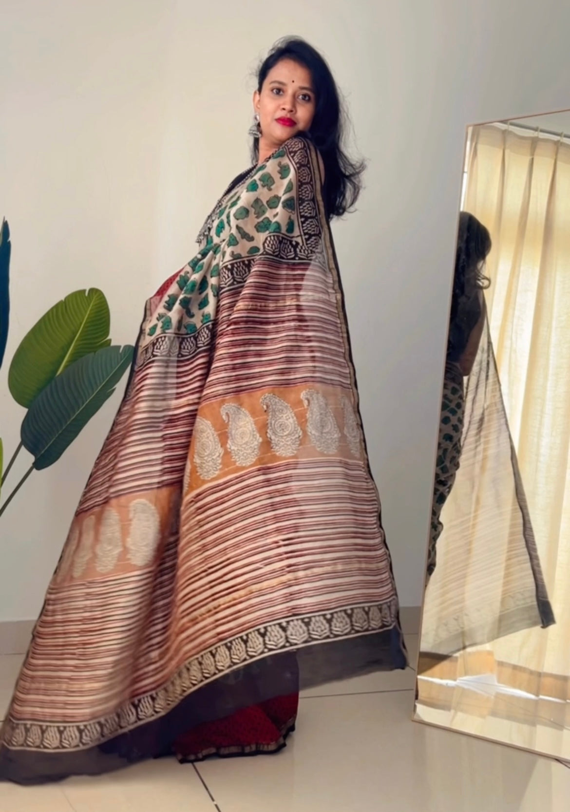 Maheshwari silk cotton hand block print saree