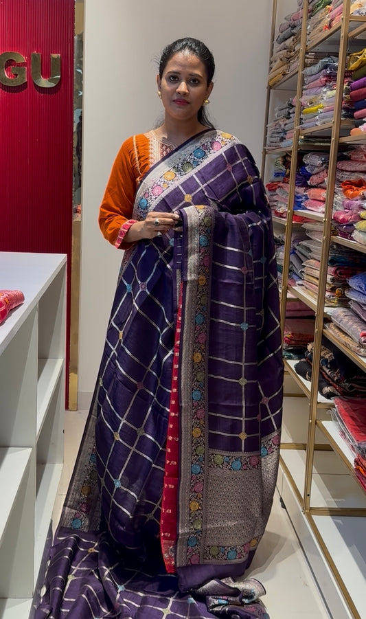 Purple Tusser georgette Saree