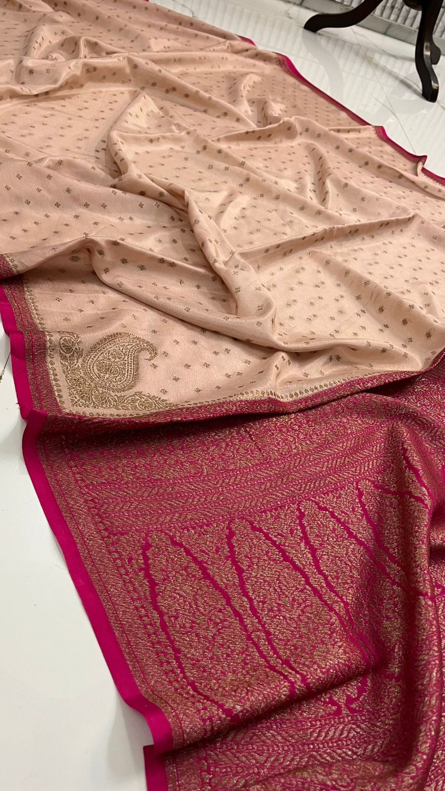 Small border Pure Crepe chiffon banarasi saree