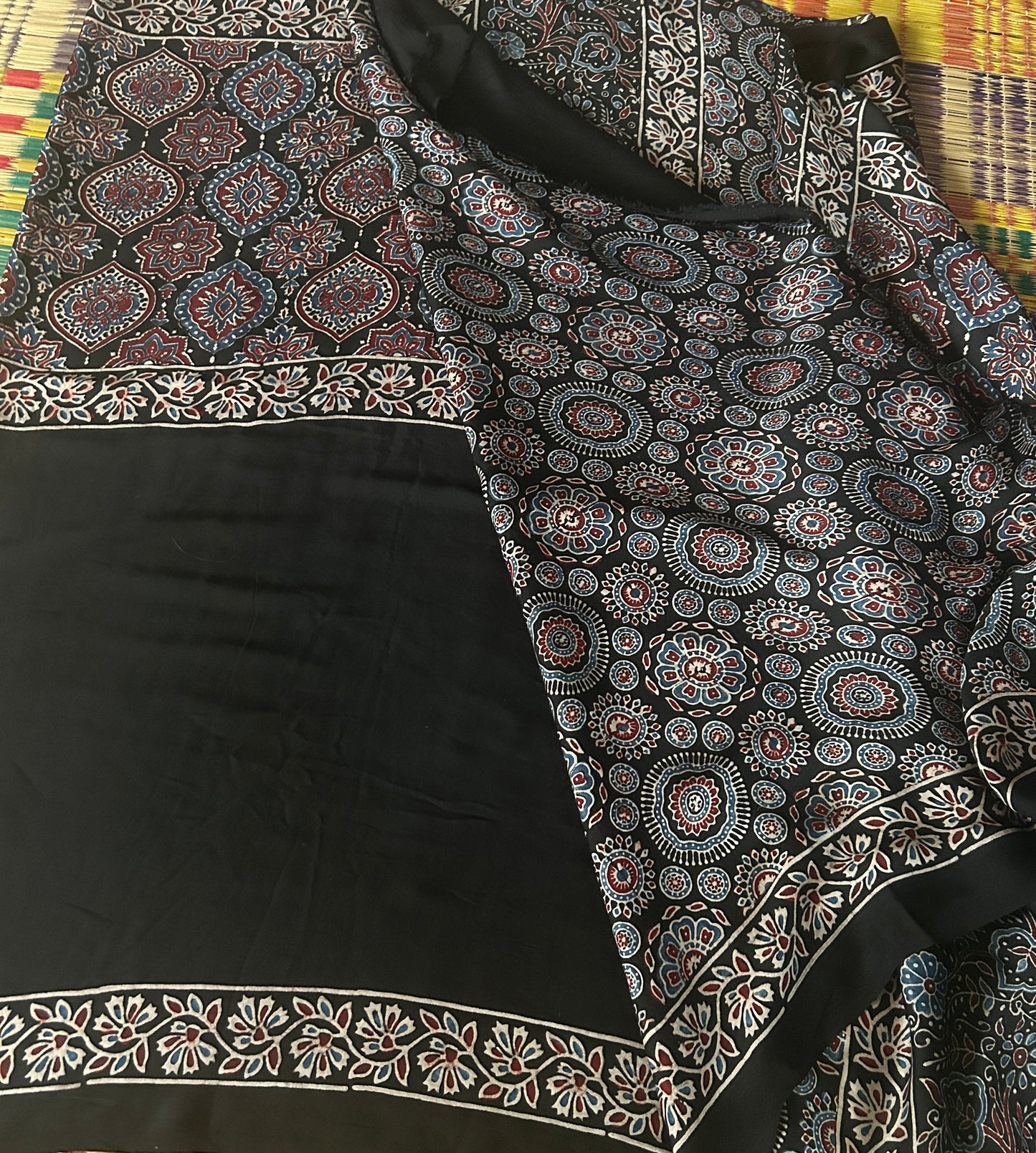 Pure modal silk with ajrakh hand block print.
