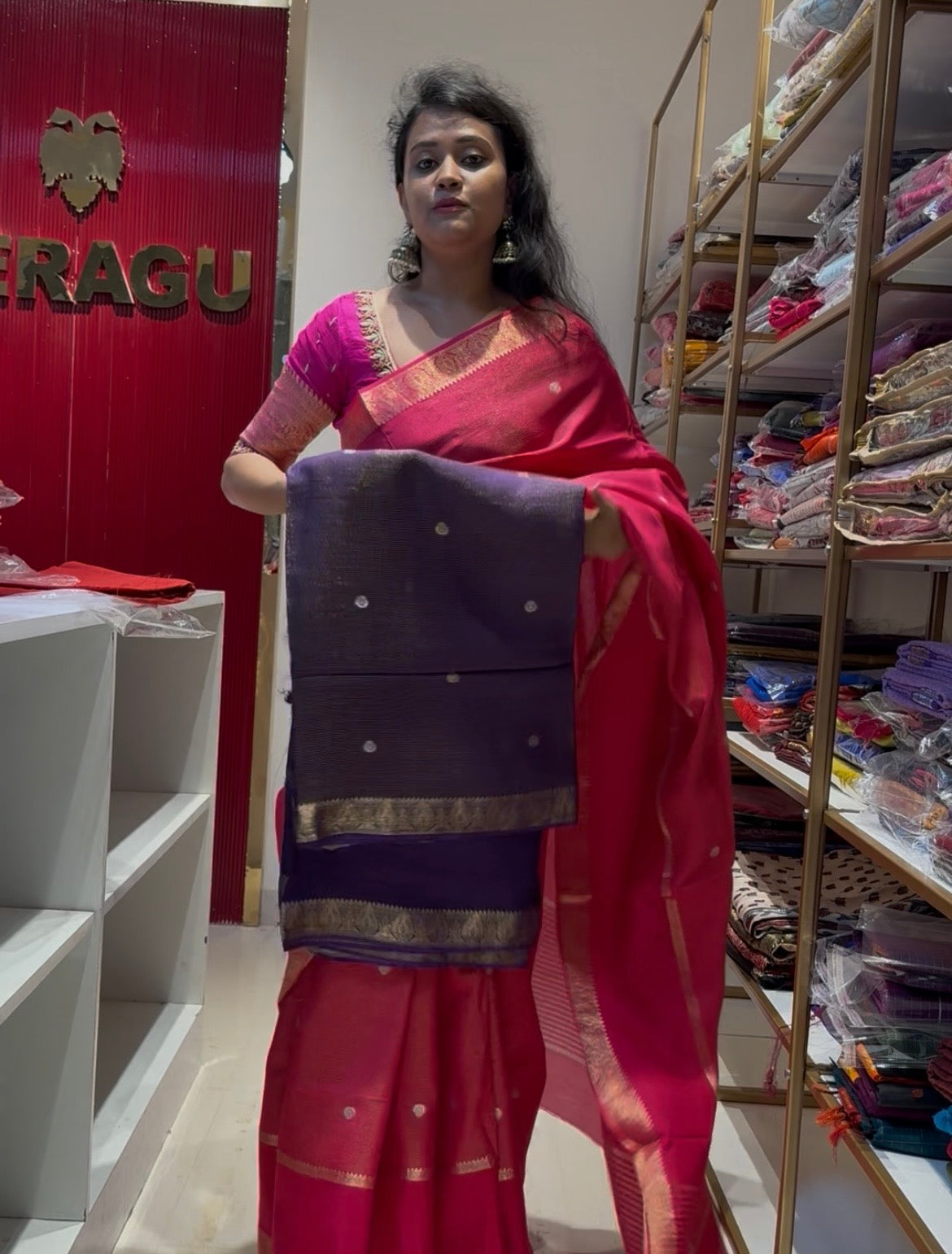Purple Viscose stripes saree