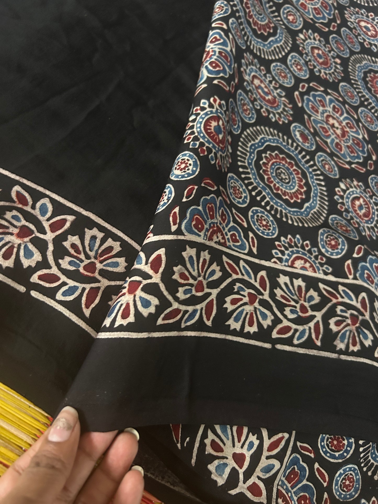 Pure modal silk with ajrakh hand block print.