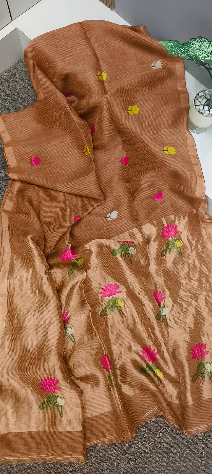 Pure linen by linen silk jamdani saree