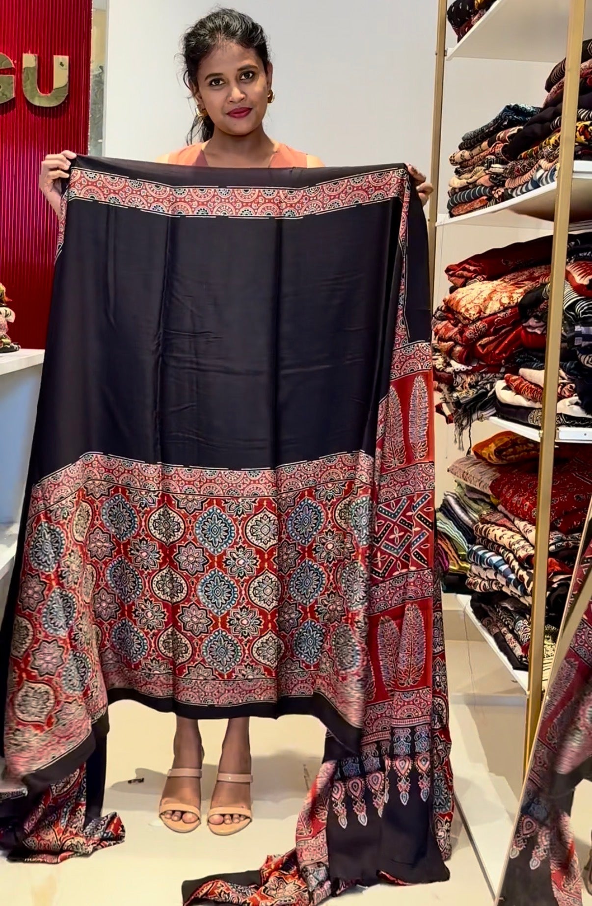 Red Half and Half concept pure modal silk saree