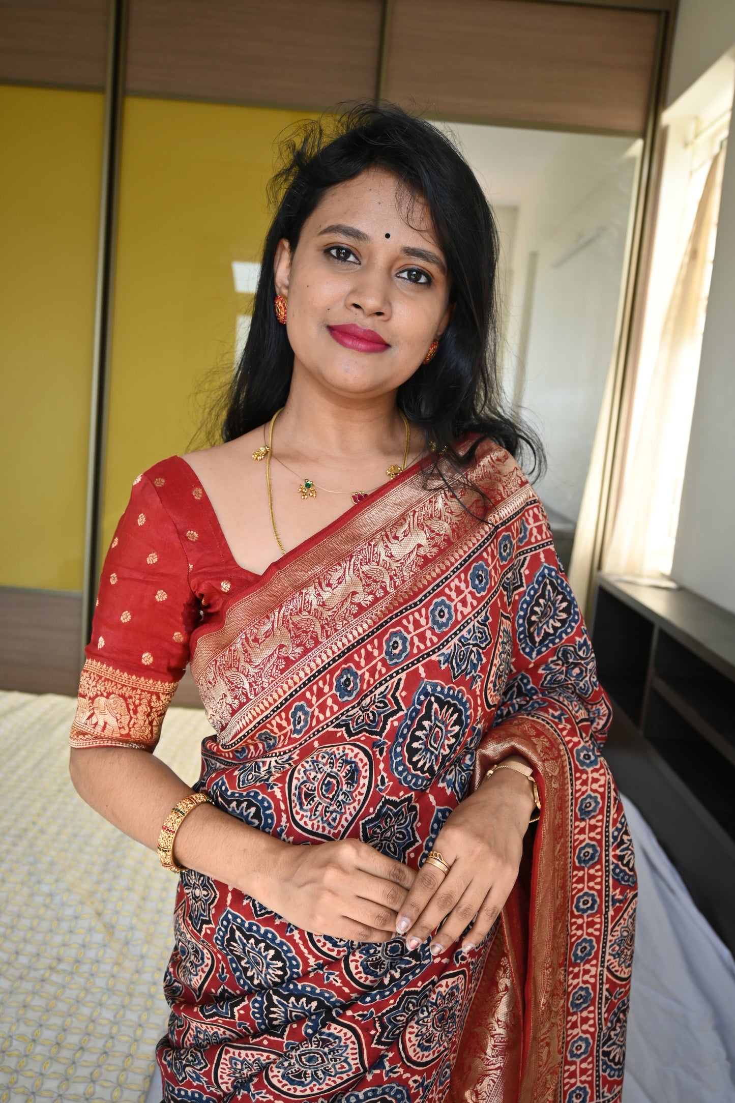 Ajrakh Dola Silk Saree