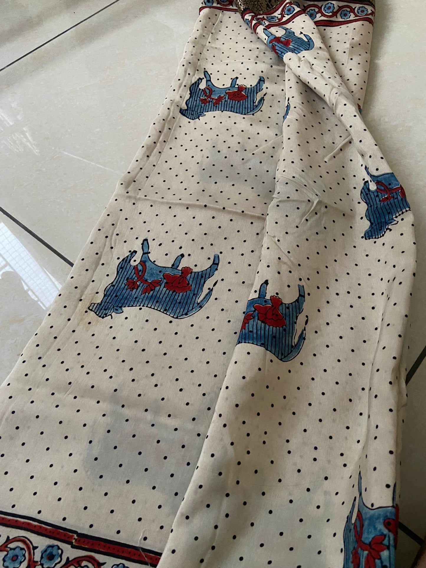 Dola Silk Saree with ajrakh hand block print
