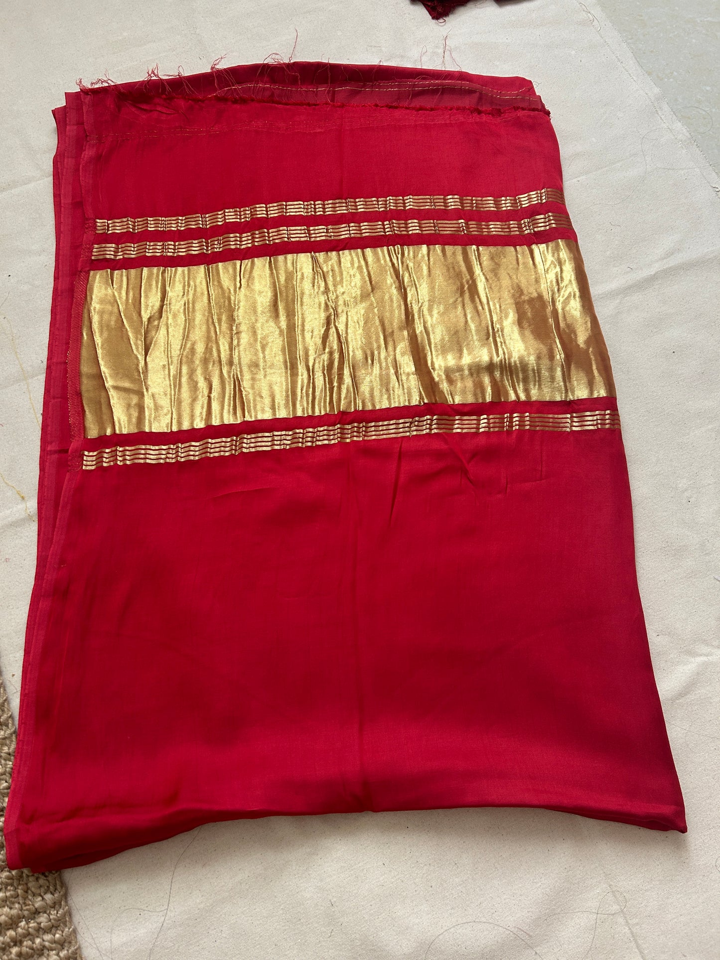 Red Pure modal silk saree with lagadi pallu with running blouse