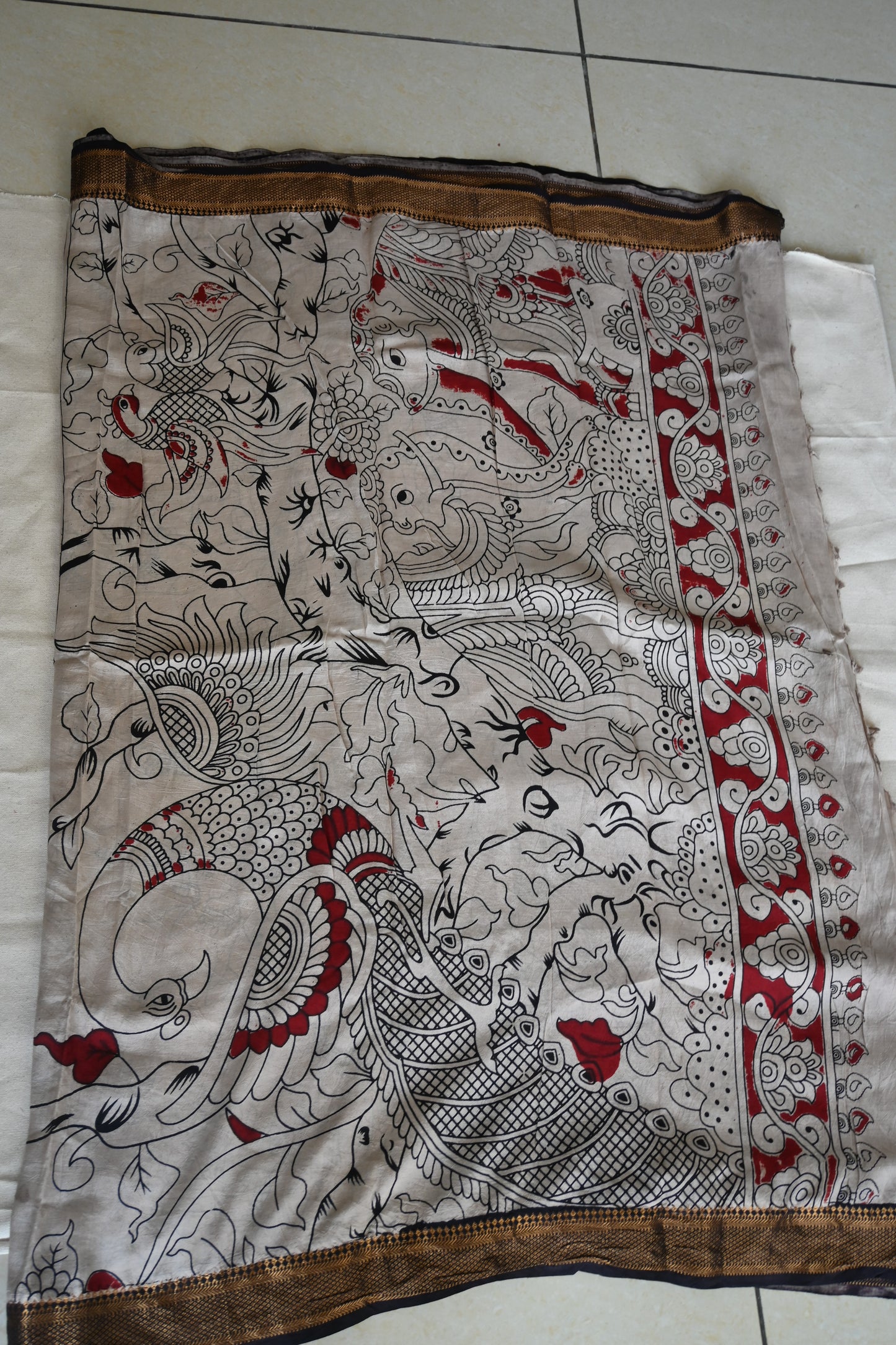 Kalamkari Chennur Silk Saree With Nizam Border