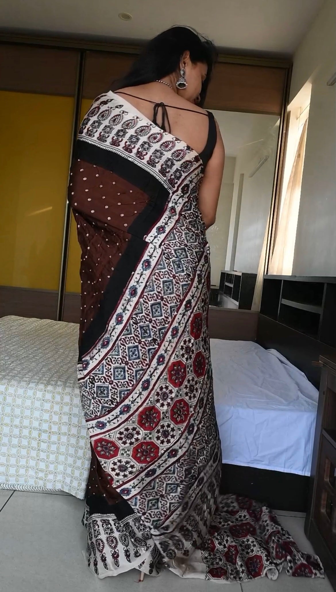 Pure bandhej ajrakh modal silk saree