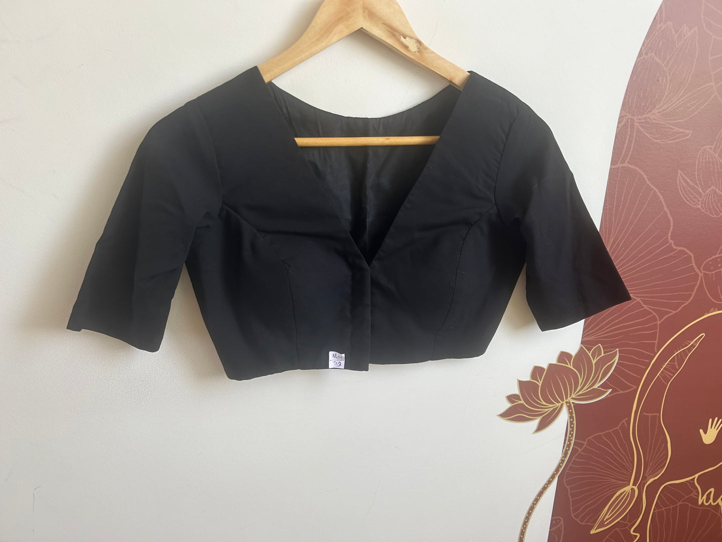 Black V-neck Raw Silk Blouse