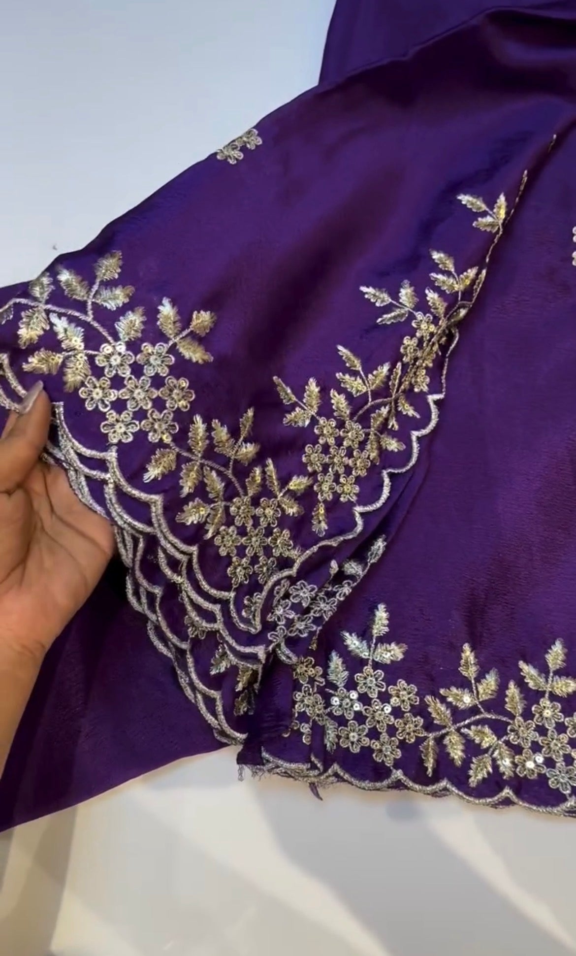Purple embroidery soft chinnon saree