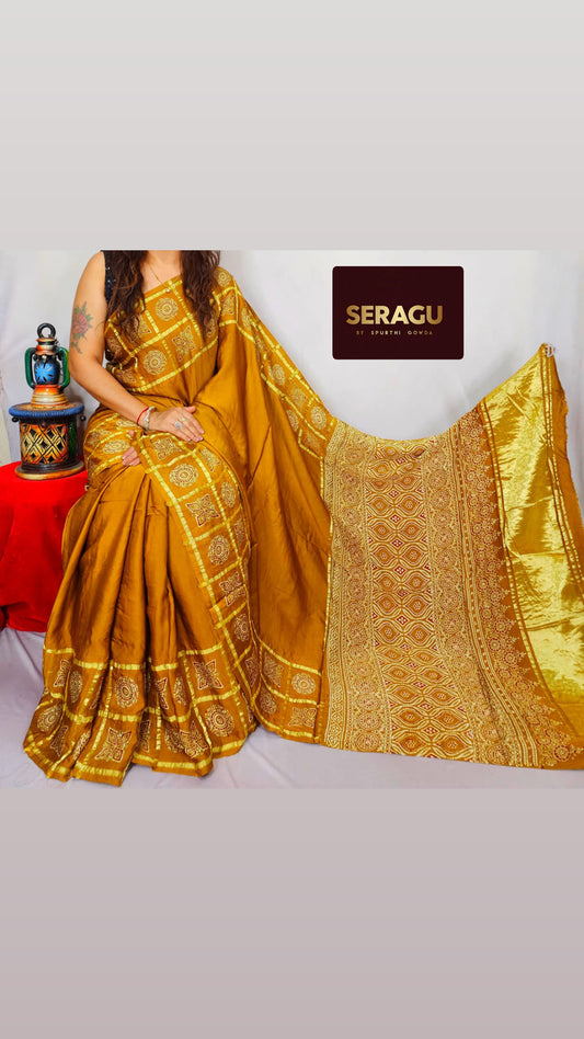 Yellow Pure modal silk saree