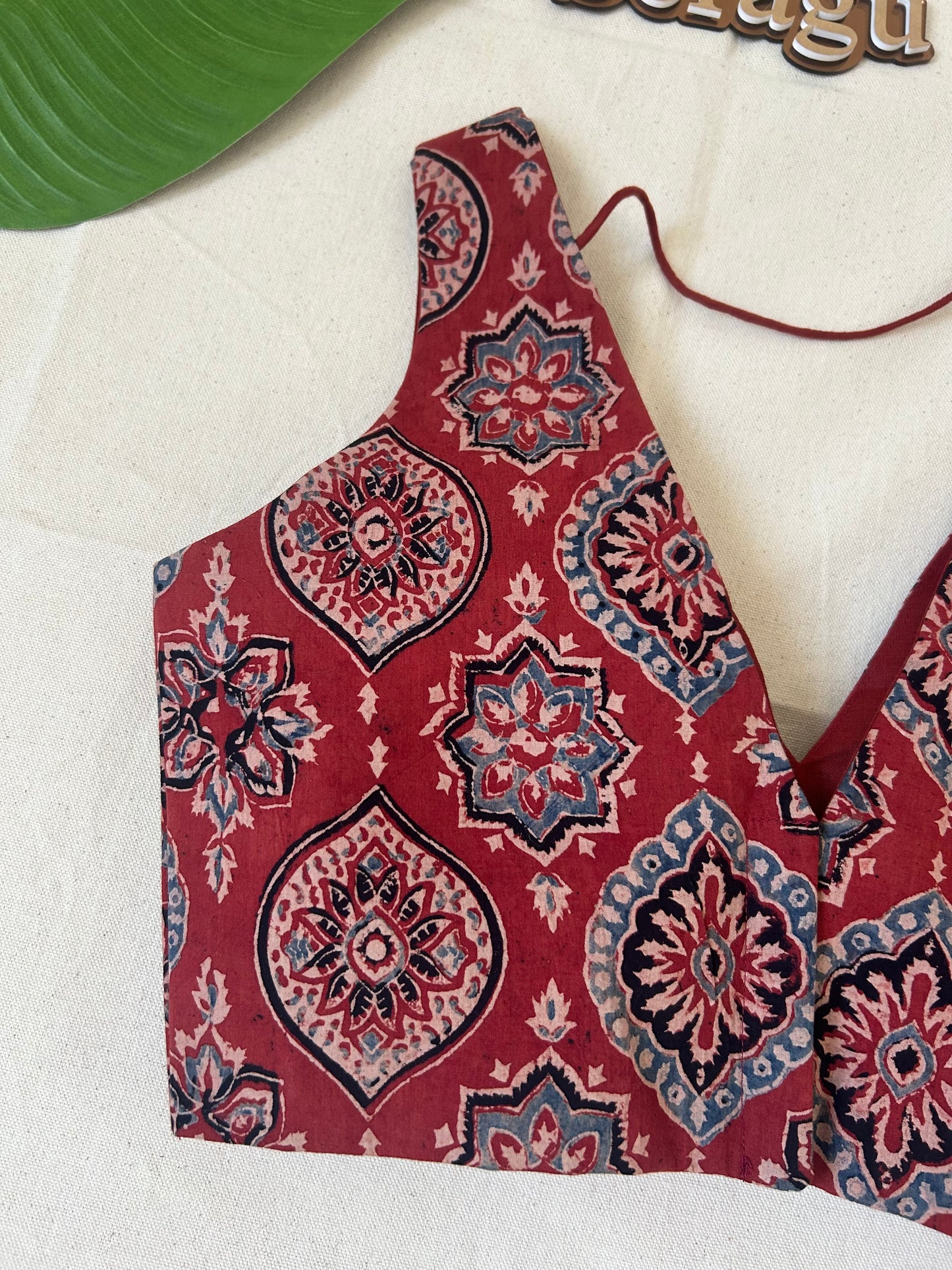 Red ajrakh cotton blouse