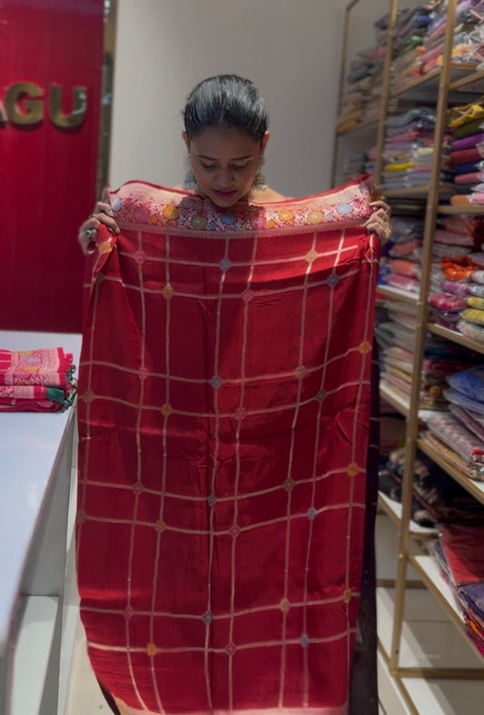 Rust orange Tusser georgette Saree