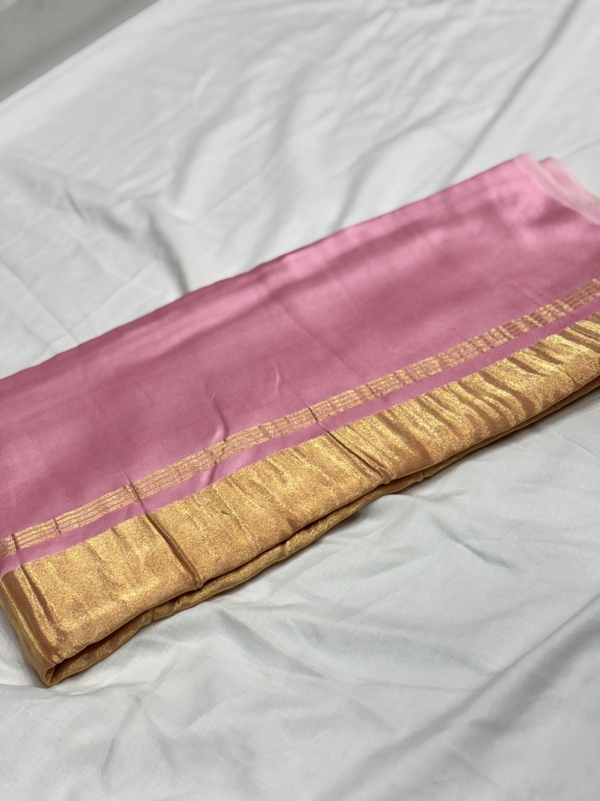 Pink Pure plain modal silk saree with lagadi pallu