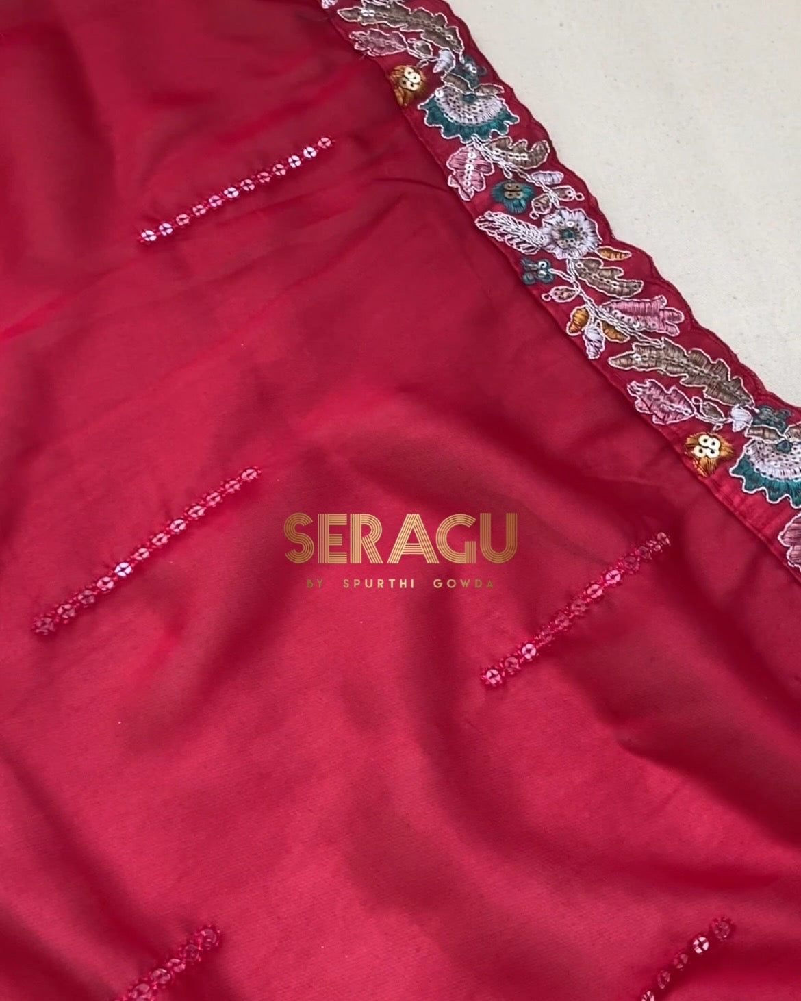 Pure blooming rangoli silk saree with stitched blouse.