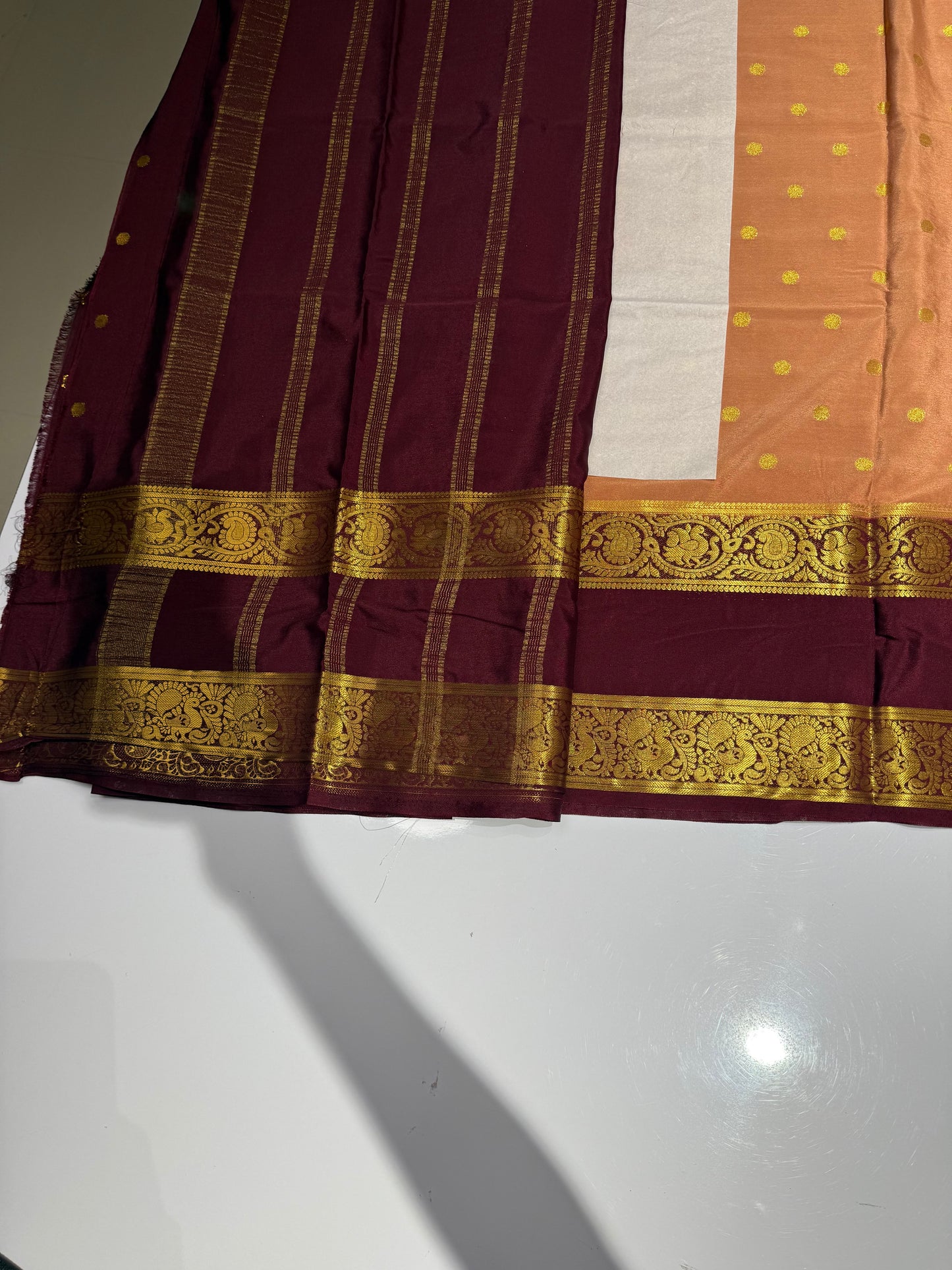 Peach with brown semi crepe silk saree